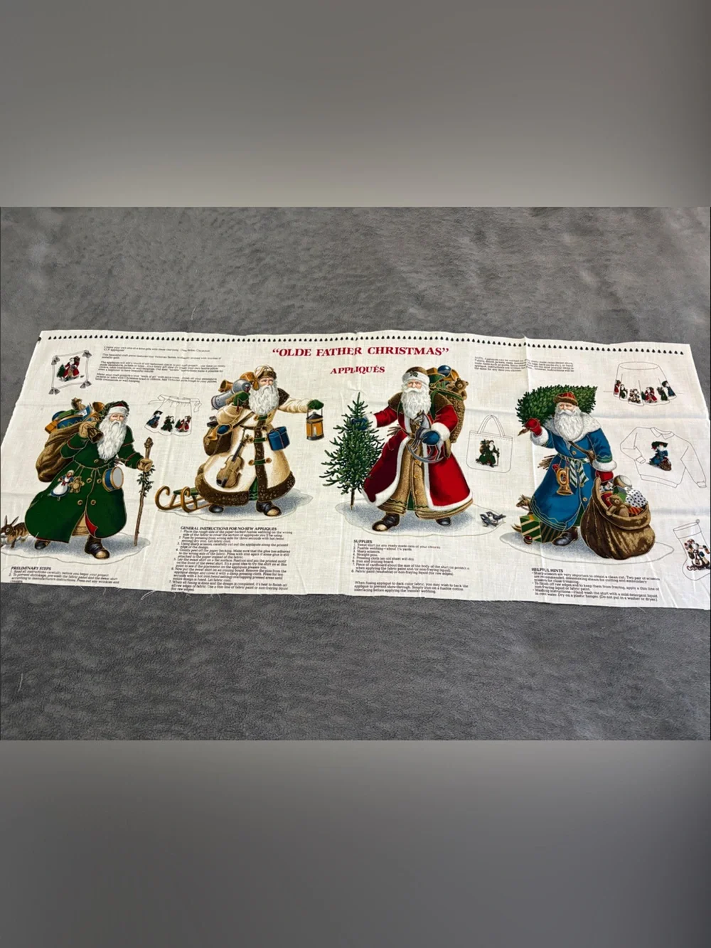 Vintage Holiday Santa Appliqué Panel FabricMulticolor Christmas Fathers Design